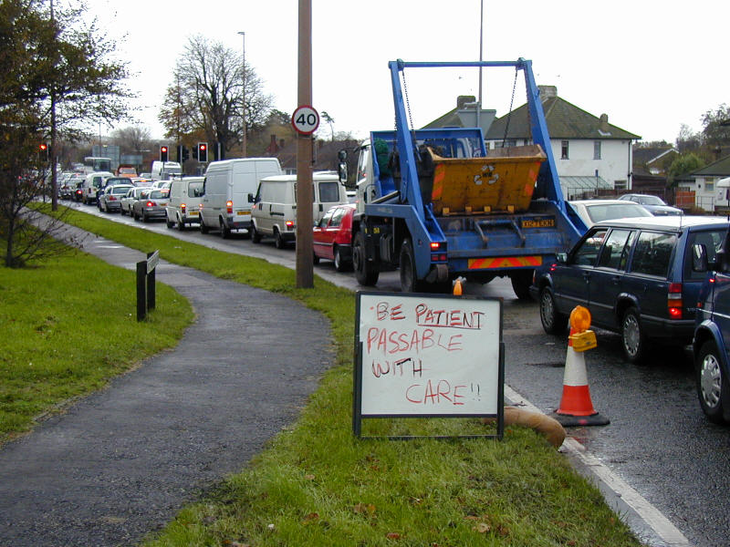 Queueing by Lancing Manor roundabout