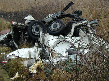 The remains of the van