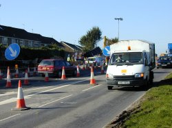 Crossing over to the contraflow at the Hillbarn junction